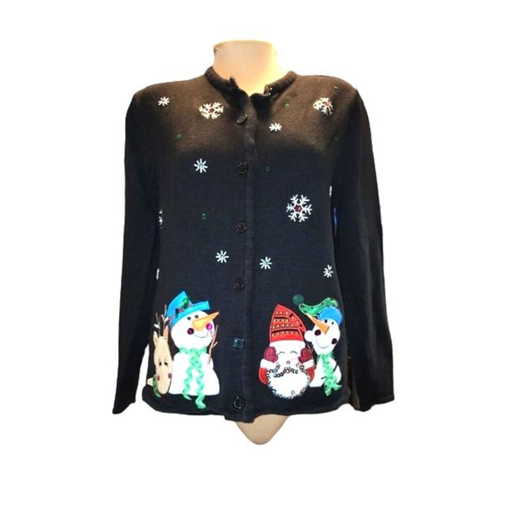 Rebecca‎ Malone Black Christmas Cardigan Sweater Size M